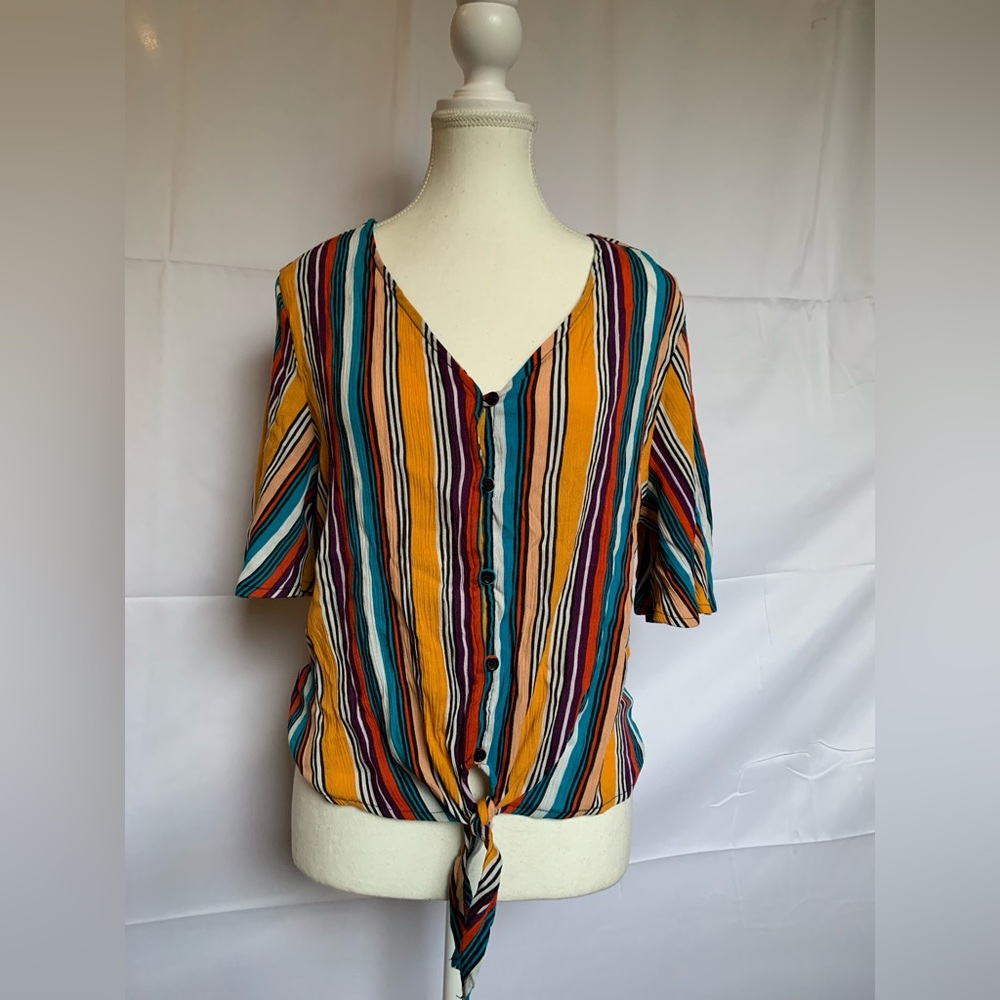 Retro Women’s‎ Large Striped Multicolor Western Top Boho Y2K 90s Hippie Coastal